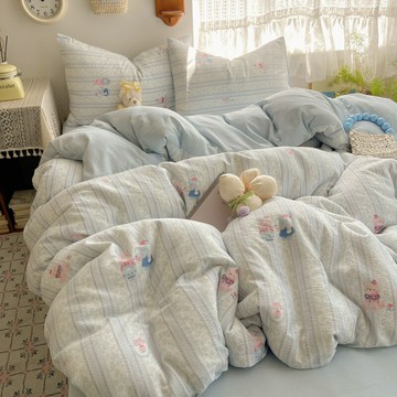 四件套雙層紗小清新印花被套學生宿舍單人床單款三件套