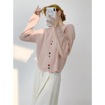 溫柔系粉色甜美奶fufu軟糯設計感小眾針織開衫女慵懶風毛衣外套