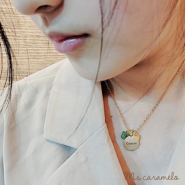 【焦糖小姐 Ms caramelo】星座項鍊 7月巨蟹座項鍊 Cancer 祖母綠石&鋯石項鍊 (可雙面配戴)