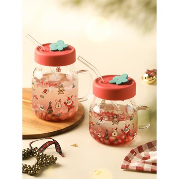 藍蓮花家居玻璃杯網紅同款水杯女高顏值刻度杯圣誕節禮物創意杯子