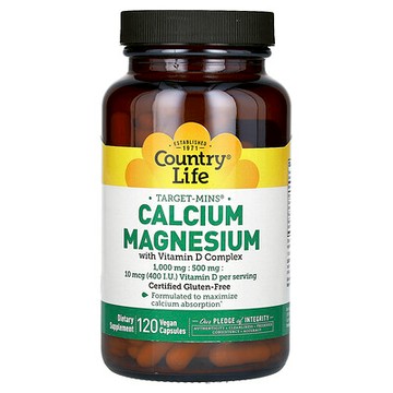 Country Life, Target-Mins® 複合鈣鎂維生素 D 全素膠囊，120 粒裝
