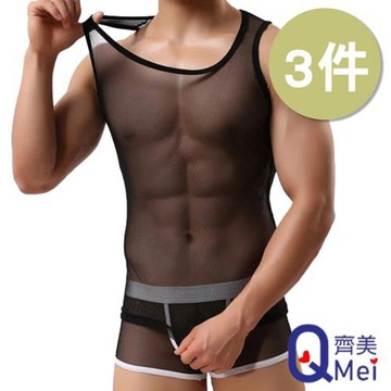 【Qi Mei 齊美】網紗透氣舒適挖背背心 3件組(款式隨機)