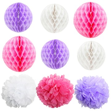 派對裝飾蜂巢紙花球9件組  不適用  粉紅丁香