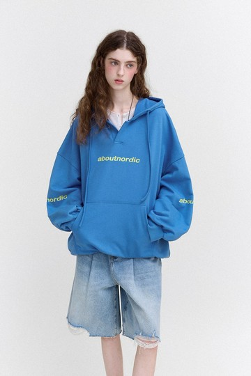 北歐純棉連帽衛衣 / Oversize 寬鬆上衣 / 撞色印花中性款