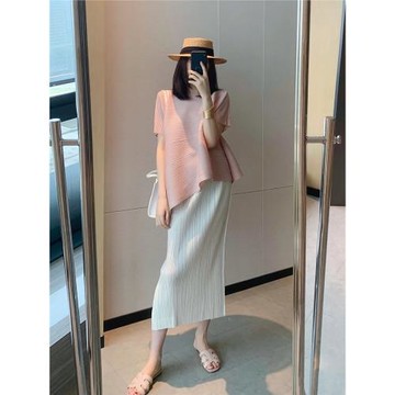 三宅風褶皺裙半身裙  設計感小眾夏季白色褶裙子側開叉包臀百褶裙