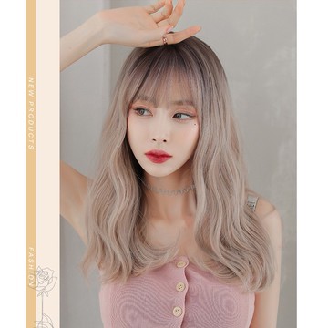 [台灣出貨附發票] 假髮 漸變粉色 水波紋整頂假髮 假髮 空氣劉海 假髮女 wig 假髮女整頂 中長款假髮 假頭髮
