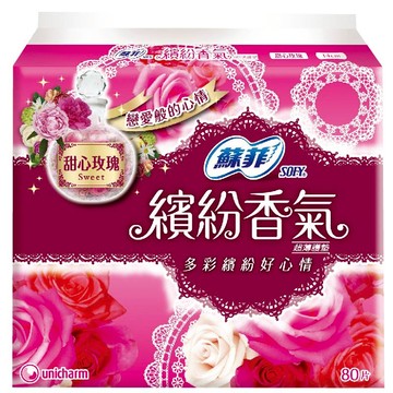 [家速配]蘇菲繽紛香氣超薄護墊玫瑰甜心-80PC