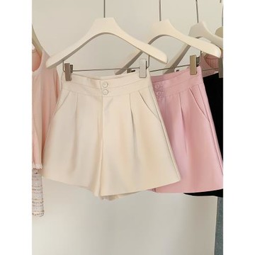 兩粒扣垂感西裝短褲女夏季2025新款高腰純色顯瘦百搭a字闊腿熱褲