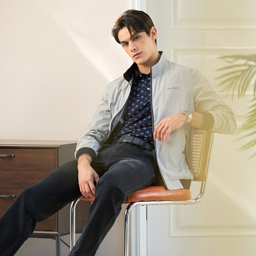 Pierre Cardin 男裝 立領薄夾克外套-灰色 (5235662-95)