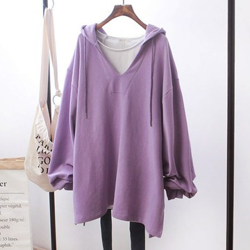 中長版簡約時尚泡泡袖連帽T(KDT-049)