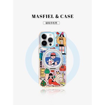MASFEIL × 集市涂鴉適用蘋果16promax手機殼2024新款iphone15帶磁吸支架13防摔全包可旋轉ip14支點創意Lo5