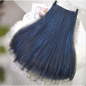 流光金線絲半身裙顯瘦銀河網紗亮絲紗裙百搭高腰2025新款百褶裙女