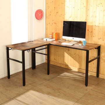 【BuyJM】低甲醛復古風L型160+80公分附插座穩重工作桌