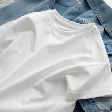 兒童純棉白T恤 男童女童純色短袖上衣 圓領半袖 中大童 夏款童裝