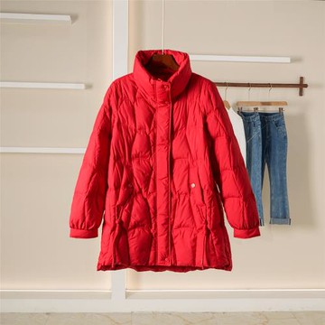 專柜1699【恩系列】時尚簡約寬松立領中長款羽絨服 冬裝新品