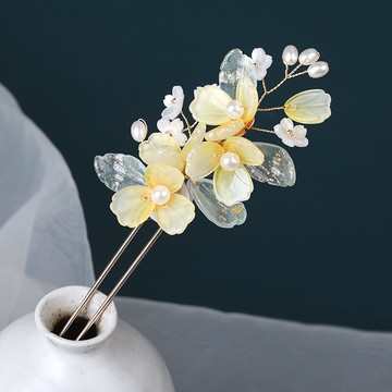 古風發簪古典發釵淺黃花朵琉璃發飾步搖簪子宋制頭飾漢服配飾女