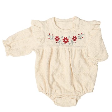 akachan honpo - 長袖包屁衣 蓬蓬版型-刺繡-白色