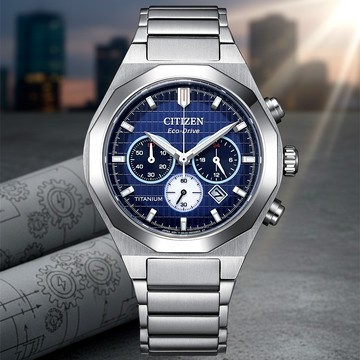 CITIZEN 星辰 Zenshin 新鈦度 限量 超級鈦光動能計時手錶-藍 CA4691-59L
