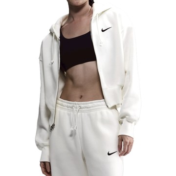 Nike PHNX FLC LSE Crop FZ 女款 米白色 寬鬆 短版 刷毛 連帽 外套 HJ0941-133
