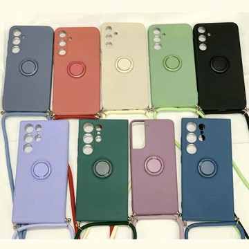 簡約純色斜挎掛繩適用三星s25手機殼s23/s24+指環支架s24ultra防摔s24FE/s25ultra保護套s22/s23ultra