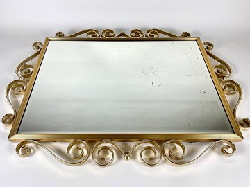 鍛造黃銅框架好萊塢攝政風格牆鏡 比利時 約1960年