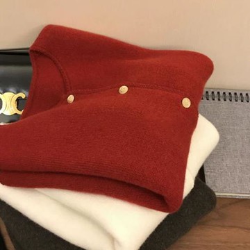 25秋冬新款圓領羊絨開衫女復古小香風外套毛衣純羊毛針織上衣小衫