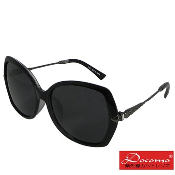 【Docomo偏光女款太陽眼鏡】厚度鏡片設計　大版型美感黑色框體　女性縮小臉專用　偏光抗UV400