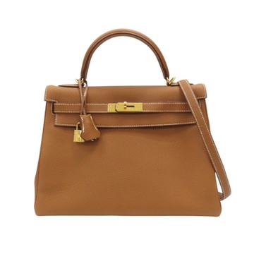 HERMES 愛馬仕 金棕色 Togo牛革 Kelly 32 凱莉包 兩用包 A刻 金扣 【二手名牌BRAND OFF】