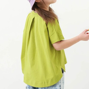 日本 devirock - 純棉圓弧形背後摺線短袖上衣-果綠