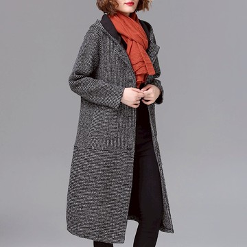 秋冬新款韓版大碼女裝中長款寬松休閑開衫毛呢外套百搭顯瘦款1入