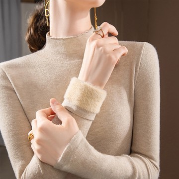 專注內搭-半高領針織加絨加厚毛衣內搭一體絨上衣(六色S-3XL可選)