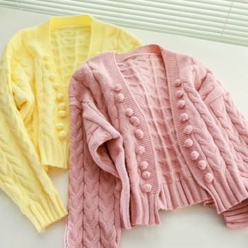 溫柔系甜辣百搭短款毛衣外套女秋冬慵懶風寬松長袖針織無扣開衫