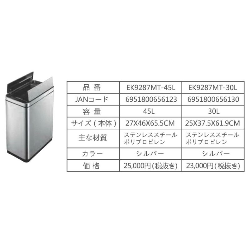 EKO センサー式開閉 蓋つき ゴミ箱 30L ステンレス シルバー 25x37.5x61.9cm EK9287MT-30L |  LINEブランドカタログ