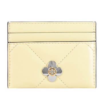 TORY BURCH 177753 四葉草LOGO絎縫皮革隨身卡片夾.淺黃
