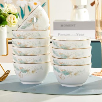 陶瓷碗家用歐式金邊可微波吃飯碗盤組合加厚防燙碗碟套裝時尚餐具