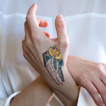 微刺青 骷髏黃玫瑰👑大邱紋身👑【T08Z】新 小清新 假刺青輕紋身 防水 紋身 刺青 貼紙 T08