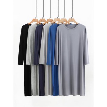 夏薄款男士莫代爾睡衣中長款大碼長袖家居服睡裙休閑涼爽舒適透氣