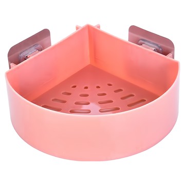 瀝水三角收納置物架 塑膠(PP)材質  置物架 14.5 x 14.5 x 6.5cm + 無痕貼紙 6 x 6cm  北歐粉  1個