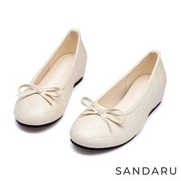 山打努SANDARU-娃娃鞋 菱格紋蝶結內增高娃娃鞋-杏