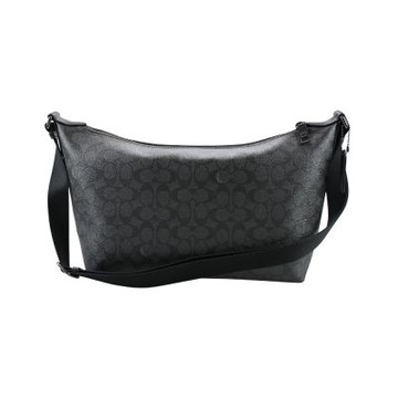 COACH碳黑C LOGO PVC後拉鍊袋大款水餃斜背男包