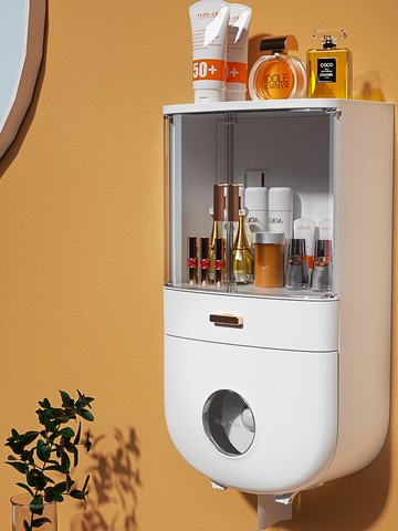 化妝品收納盒壁掛式免打孔防塵家用大容量浴室多功能洗臉巾置物架