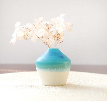 土耳其藍霧面與白色釉藥分層單瓶插 2