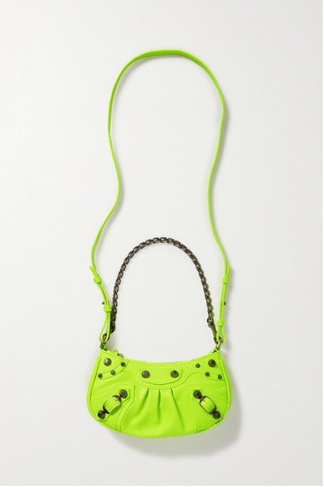 Balenciaga - Le Cagole Mini Studded Neon Textured-leather Shoulder Bag - Yellow - one size