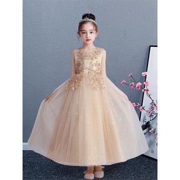 女童公主裙秋季高級感白色連衣裙10歲生日宴2024新款絕美兒童禮服