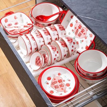 中國風紅色喜慶餐具套裝家用新婚禮物碗筷陶瓷盤有喜碗碟禮盒裝