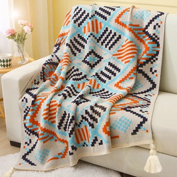 波西米亞圖騰針織空調毯 仿羊毛腈綸 客廳/辦公室/車用/寢室可用  150 x 220cm  菱紋圖騰