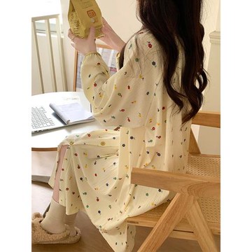 2024新款睡裙女士春秋季長袖純棉簡約休閑高級感大碼夏睡衣家居服