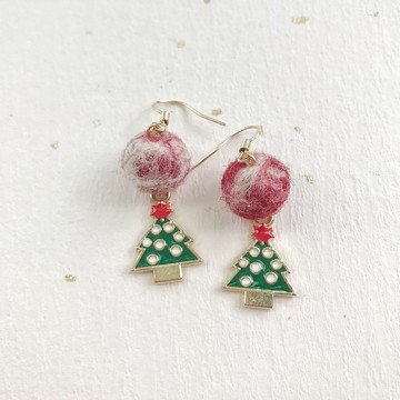 點點聖誕樹 手作羊毛氈耳環 免費包裝
