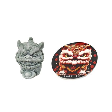 麟鳳呈祥 開運招財醒獅擺飾組 東方藝術 文化傳承 茶寵擺飾  4.8 x 5.5 x 6.5cm  青砂石石獅