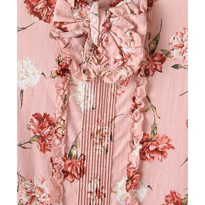 PINK HOUSE いちご柄花柄フレアロングワンピース ピコフリル 綿ローン PINK HOUSE いちご柄花柄フレアロングワンピース ピコフリル 綿